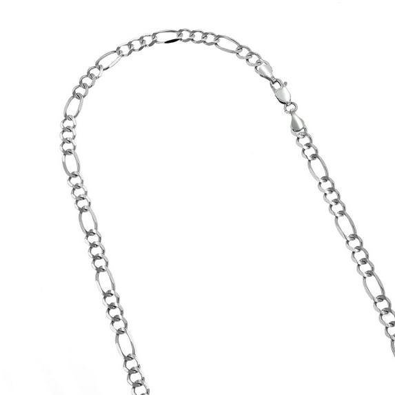 14k 8 White Solid Gold 4mm Diamond Cut Classic Figaro Chain Bracelet with Lobster Clasp