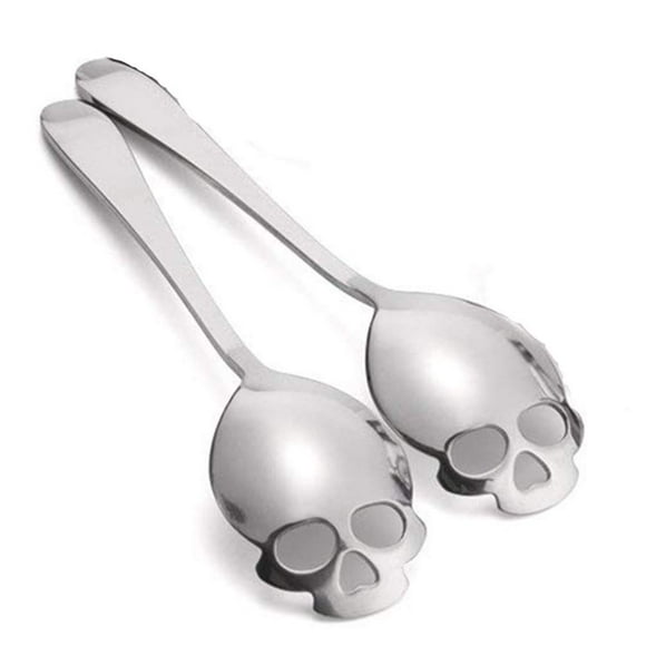 cafurty 2 Pack Stainless Steel Spoons Skull Sugar Spoon Tea and coffee Stirring Spoon - Silver