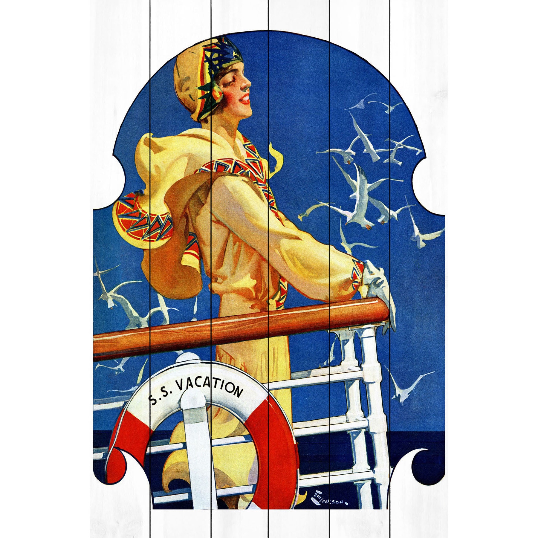 Marmont Hill "S.S. Vacation" Painting Print on White Wood