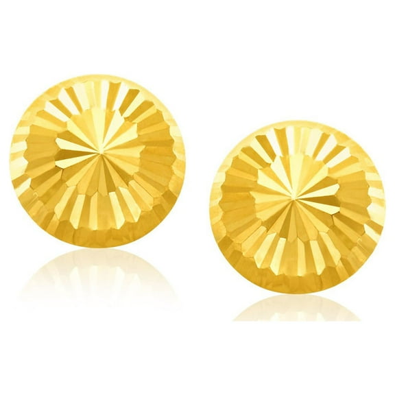 14k Yellow Gold Diamond Cut Flat Design Stud Earrings