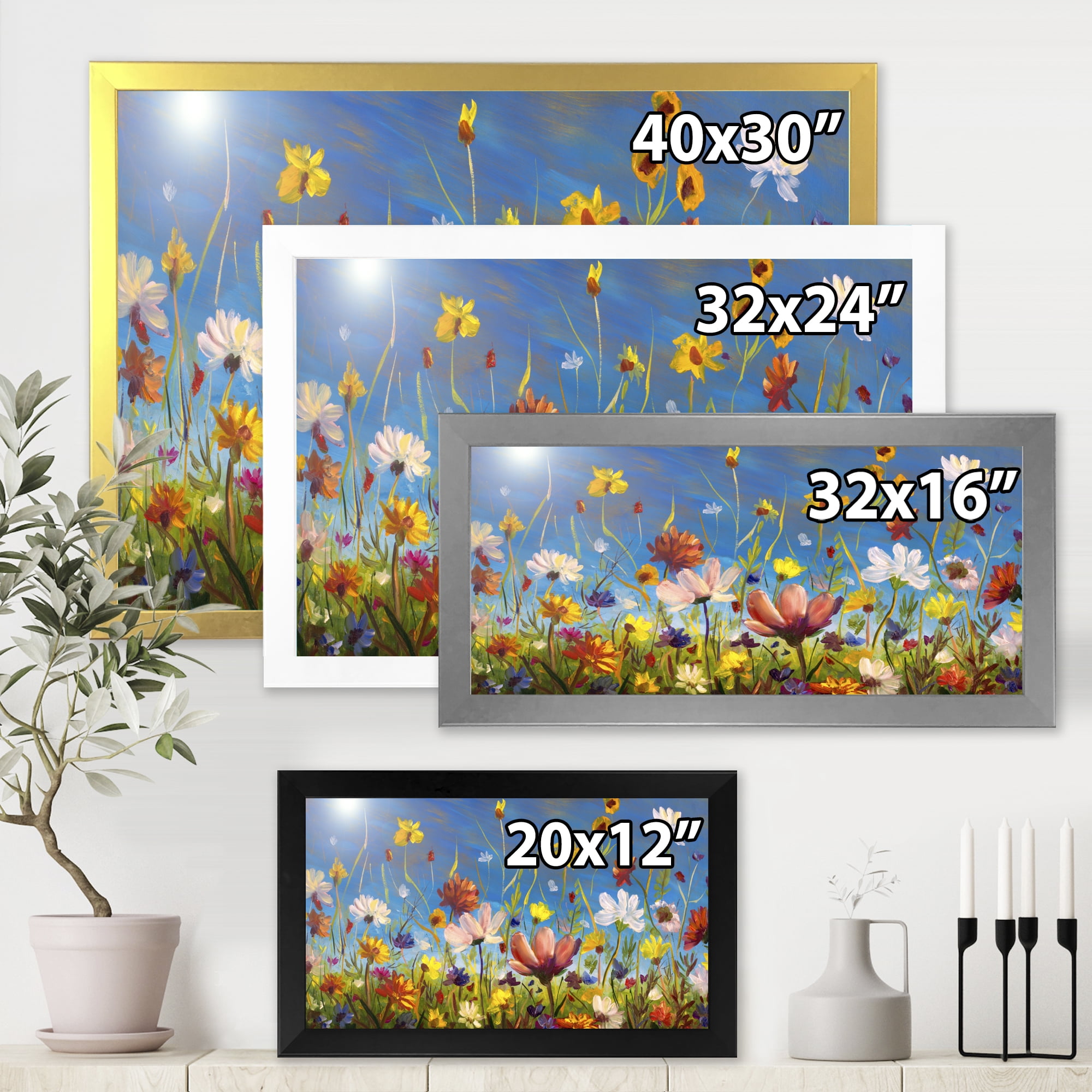 Designart 'Wildflowers and Daisies In Summer Garden Field II' Traditional Framed Art Print