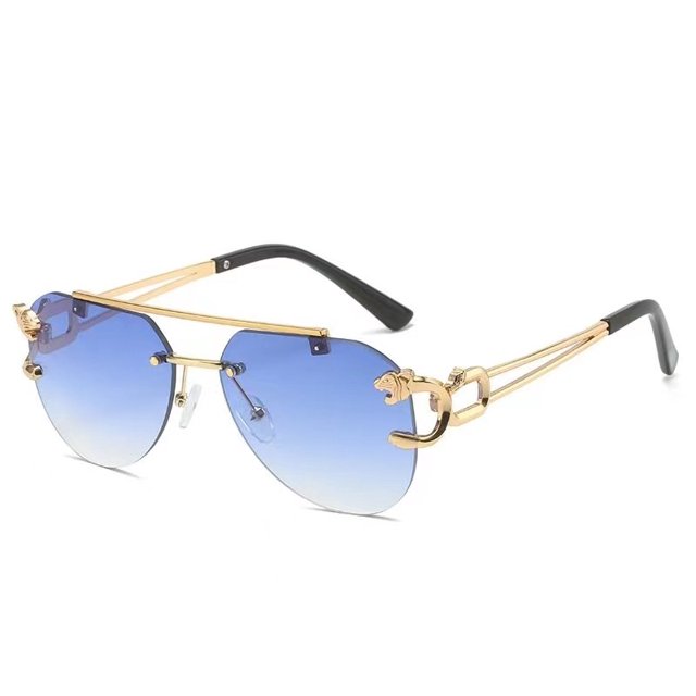 Gafas de sol con cabeza de leopardo sin marco para mujer y hombre, gafas de sapo con borde cortado y personalidad de doble haz
