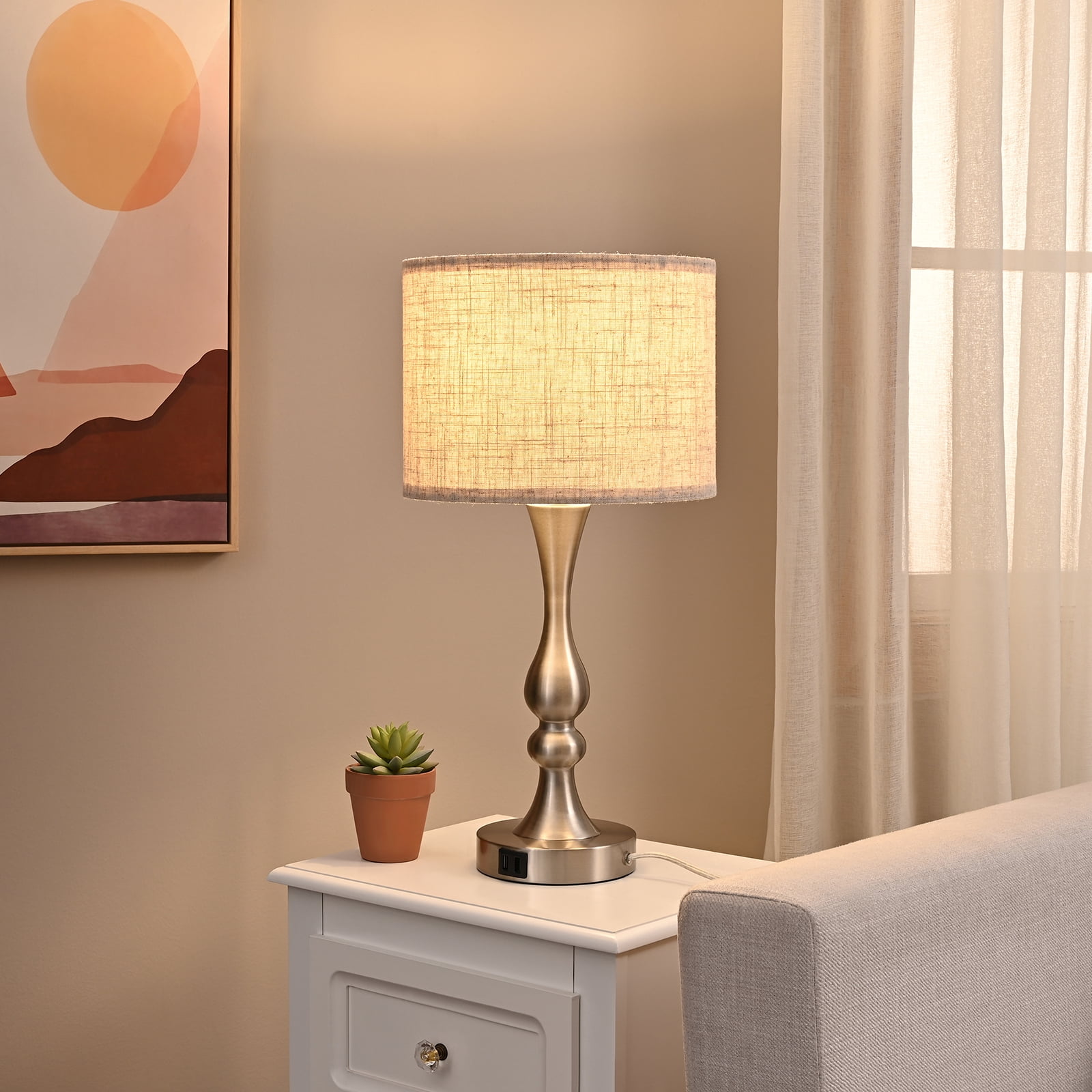 DEWENWILS Modern Touch Control Table Lamp 3 Way Dimmable with 2 USB Ports for Living Room, Bedroom, Light Bulb Included