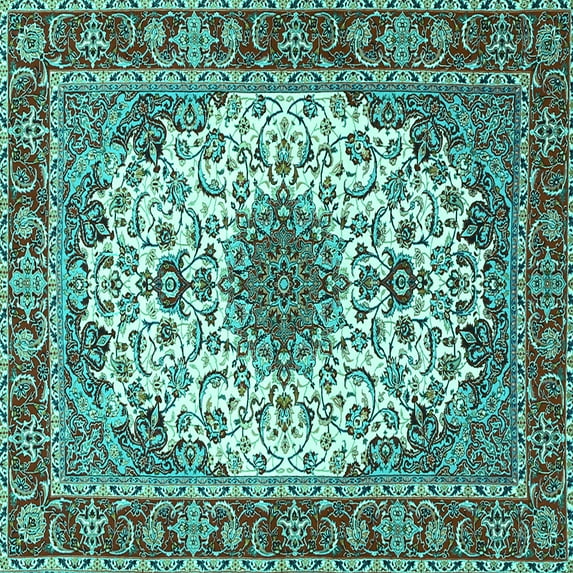 Ahgly Company Indoor Square Persian Turquoise Blue Traditional Area Rugs, 7' Square