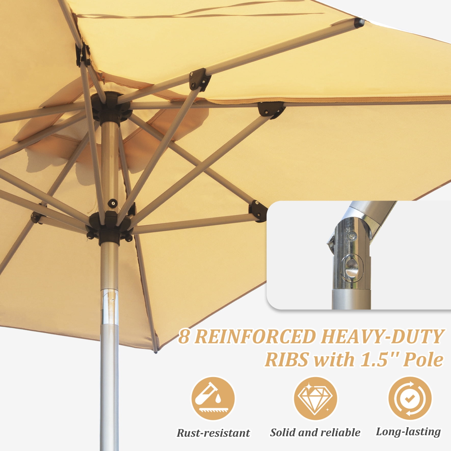 10FT Outdoor Patio Umbrella, Rectangle Market Umbrella with Push Button Tilt and Crank, Table Umbrella 8 Sturdy Ribs UV Protection for Deck, Backyard, Pool, Beige