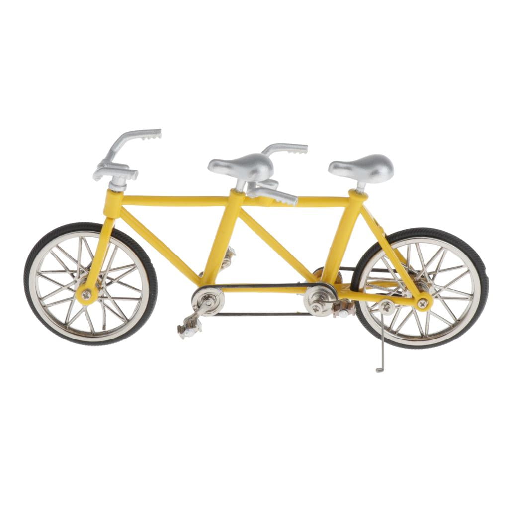 Mini - Handmade Metal Tandem Bike Model (1:16 Scale) - Decorative Creative Game  Toy Gift Yellow 