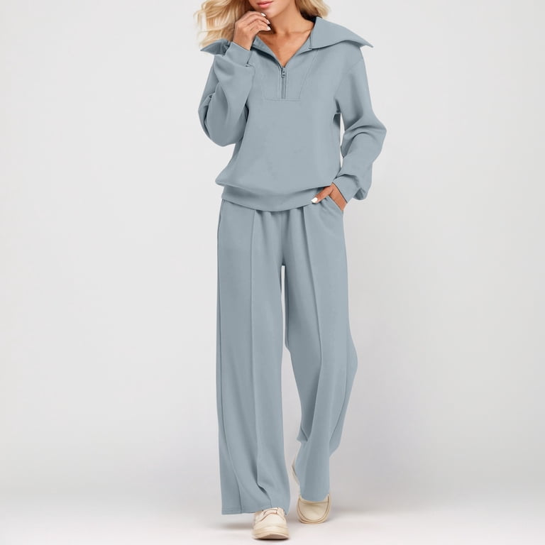Yzengfg Two Piece Outfits Half Zip Sweatshirt Sweatsuit Sets For