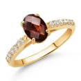 thumbnail image 2 of Gem Stone King 10K Yellow Gold Red Garnet and White Lab Grown Diamond Engagement Ring for Women (1.71 Cttw, Oval Checkerboard 8X6MM, Gemstone January Birthstone, Size 8), 2 of 4