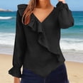 thumbnail image 4 of Womens Plus Size Long Sleeve Blouses V Neck Ruffle Work Blouses For Women Casual Tops Plus Size Shirt For Women Fall Tunic Tees, 4 of 6