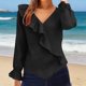 thumbnail image 2 of Camisetas de Cuello en V de Manga Larga para las Mujeres Blusa de Ruffle Casual Camiseta de Trabajo Tops, Tops de Manga Larga de Moda para las Mujeres 2025 Pullover Suelto, 2 of 6