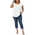 thumbnail image 2 of Agnes Orinda Women's Plus Size Mother's Day Tops Pleated Crew Neck Short Sleeve Blouse Business Casual Summer Dressy Work Shirts 3X White, 2 of 6