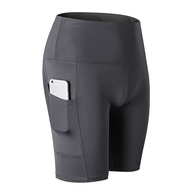 Gibobby Short Deportivo Pantalones cortos de yoga de entrenamiento sólido de cintura alta para mujer con 2 bolsillos ocultos Pantalones cortos ajustados(Gris, M)