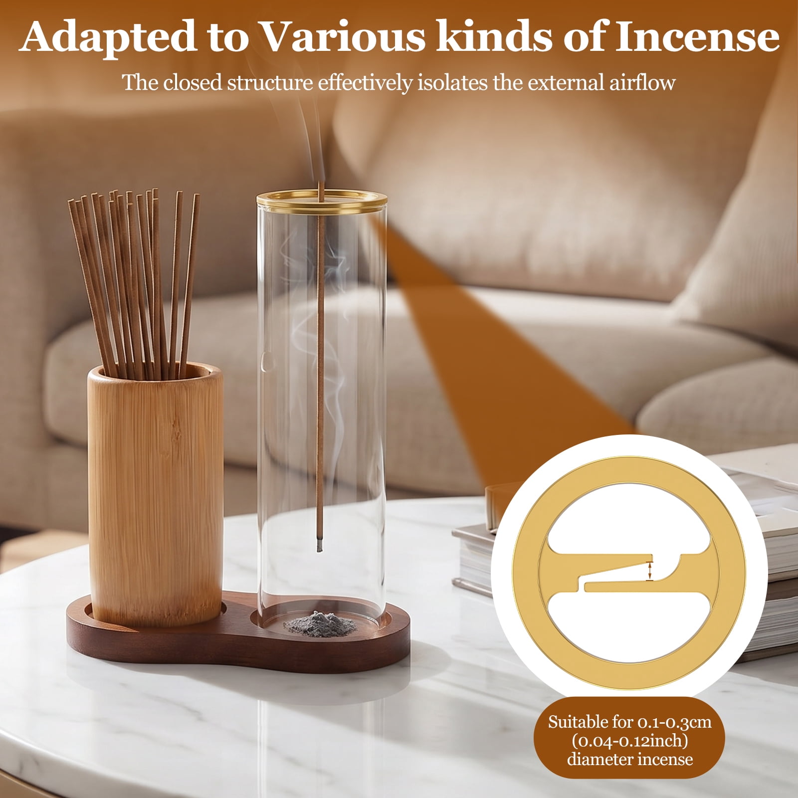 Grusce Wooden Upside Down Incense Holder Elegant Incense Stick Burner Holder with Ash Catcher for Home Office Yoga Living Room