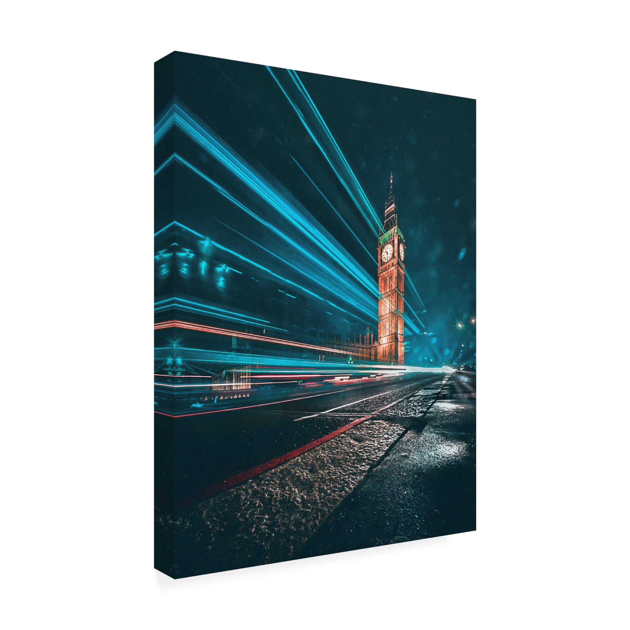 Canvas Wall Art - David George 'Big Ben Night Trails' Wall Art for Living Room, Bedroom, or Office D?cor by Trademark Fine Art - 18 x 24 Inches
