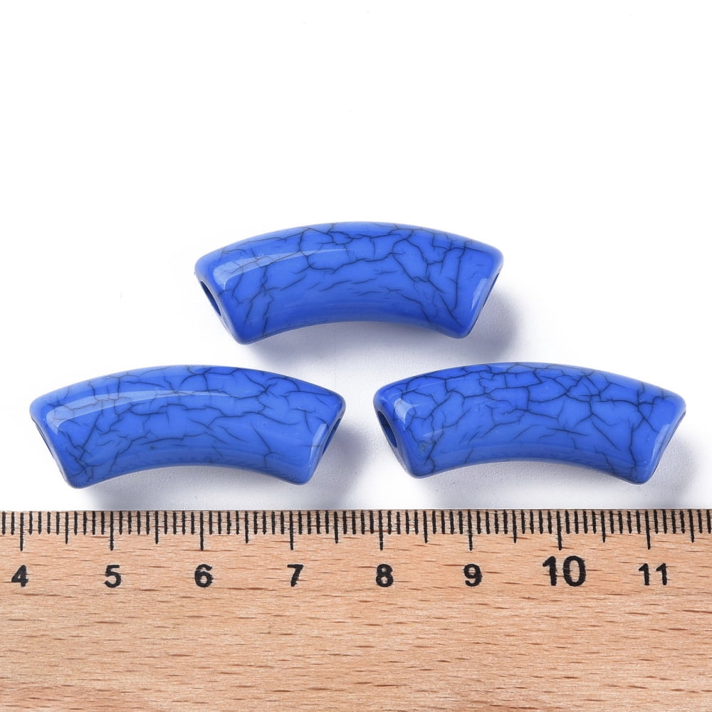 Opaque Crackle Acrylic Beads Curved Tube Medium Blue 36x13.5x11.5mm Hole: 4mm about 148pcs/500g