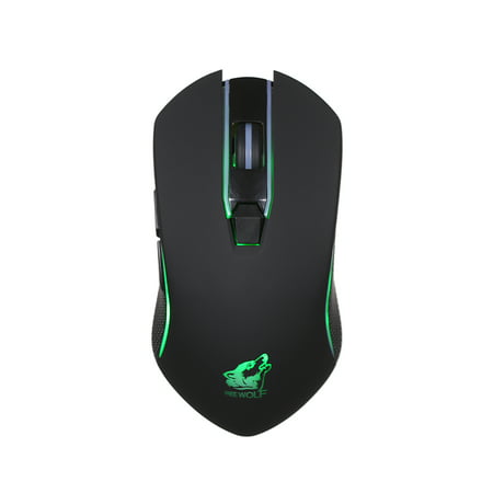 Free Wolf Wireless Gaming Mouse with 1600DPI Silent Gaming Mice of 3 Adjustable DPI and 2 Programmable Buttons with Built-in Rechargeable Battery 2.4G Wireless Transmission