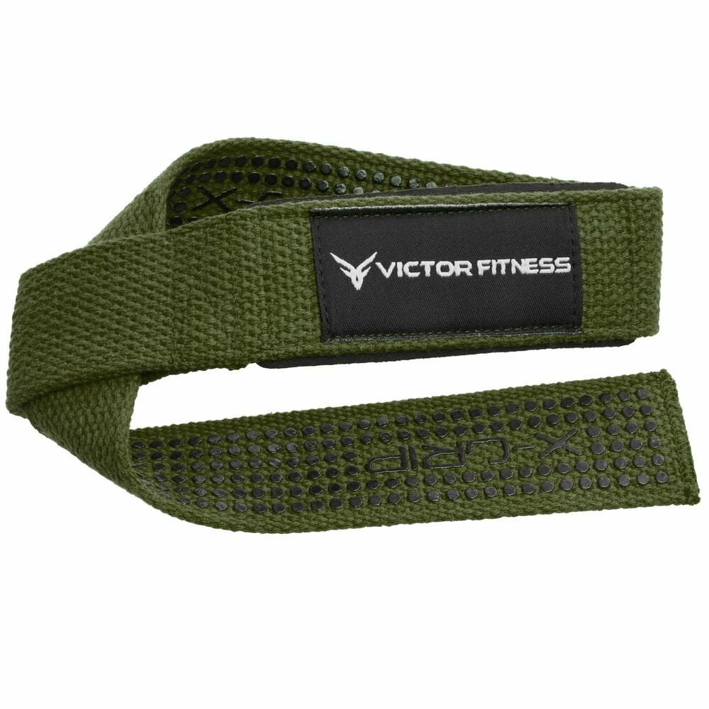 Victor Fitness 100% Top-Grain Leather Tapered Heavy-Duty Dual Prong Weightlifting Belt for Men and Women + 24" Padded Weightlifting Straps with X-Grip