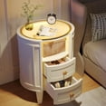 thumbnail image 3 of Tribesigns Modern Nightstand with LED Light, 2-Drawer Oval Nightstand with Glass Tabletop and Open Shelve for Bedroom, Living Room, Dressing Room, Lvory White, 3 of 5