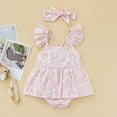 thumbnail image 2 of Okbabeha Baby Girl Easter Day Outfit Newborn Romper Dress Cartoon Rabbit Print Design Sleeveless Ruffle Hem Cute Dress/Jumpsuit Headband 2pcs, 2 of 7