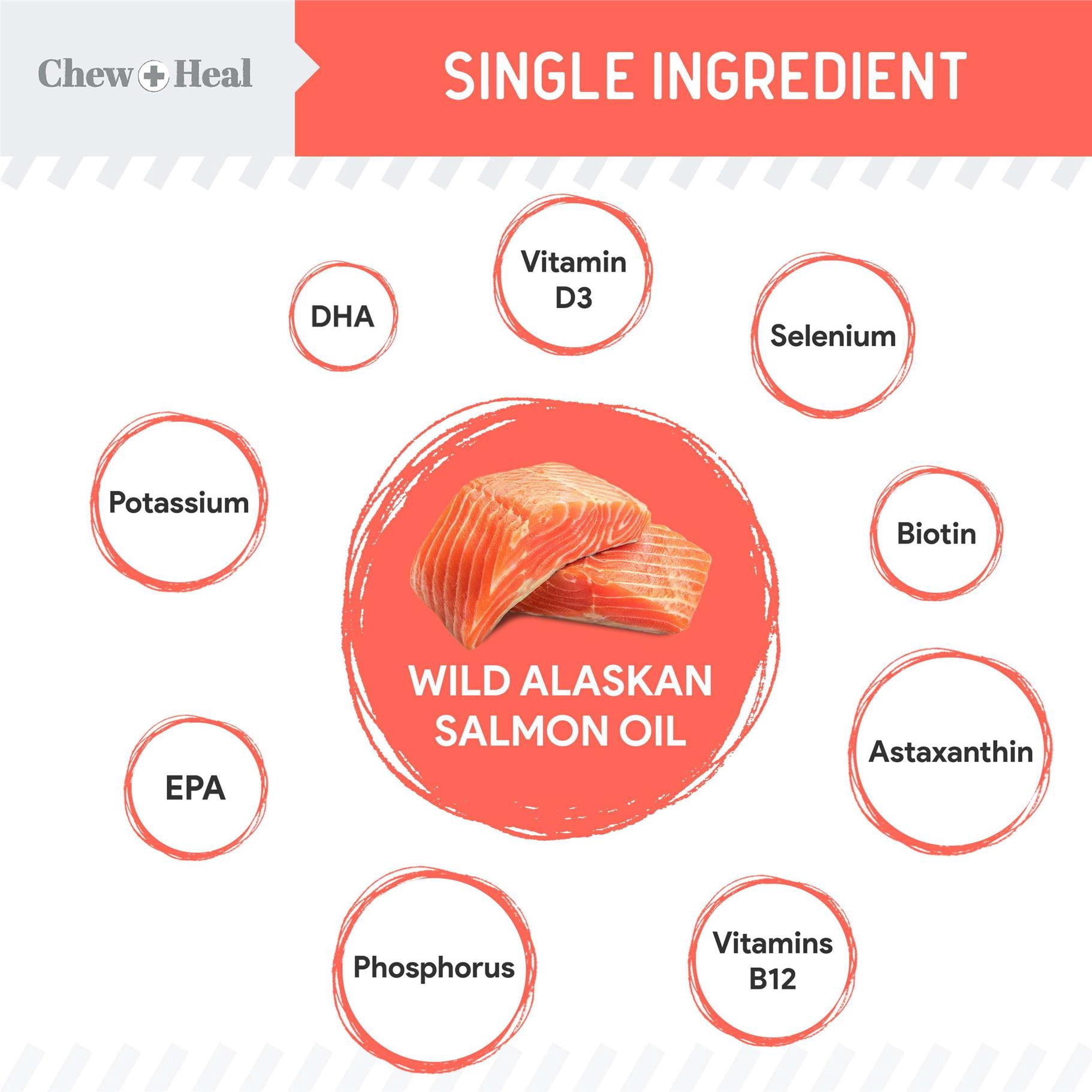 Chew + Heal Pure Wild Caught Alaskan Salmon Oil for Dogs - MSC Certified - 16 oz. Pump Cap - Omega-3 and 6, EPA, and DHA