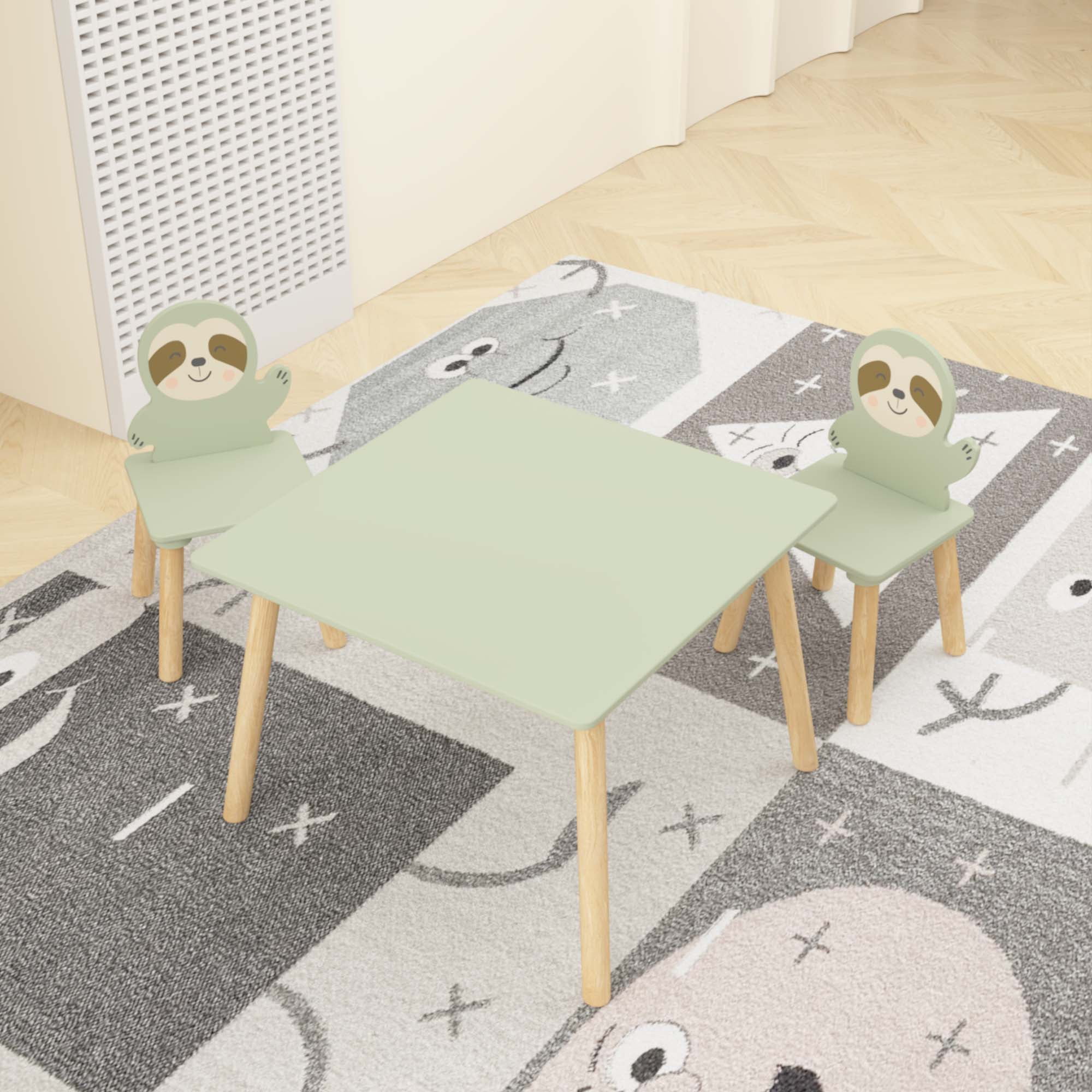 iRerts Kids Table and Chair Set, Animal Themed Kids Wooden Table and 2 Chairs Set, Kids Activity Play Table Set for 3-6 Year Old, Toddler Table and Chair Set for Reading, Drawing, Jigsaw Puzzles