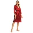 thumbnail image 4 of Women Nightgown Silky Satin Kimono Robes Knee Length Bridesmaid Pajama Dress Lightweight Dressing Gown Bathrobe Sleepwear, Red, 4 of 6