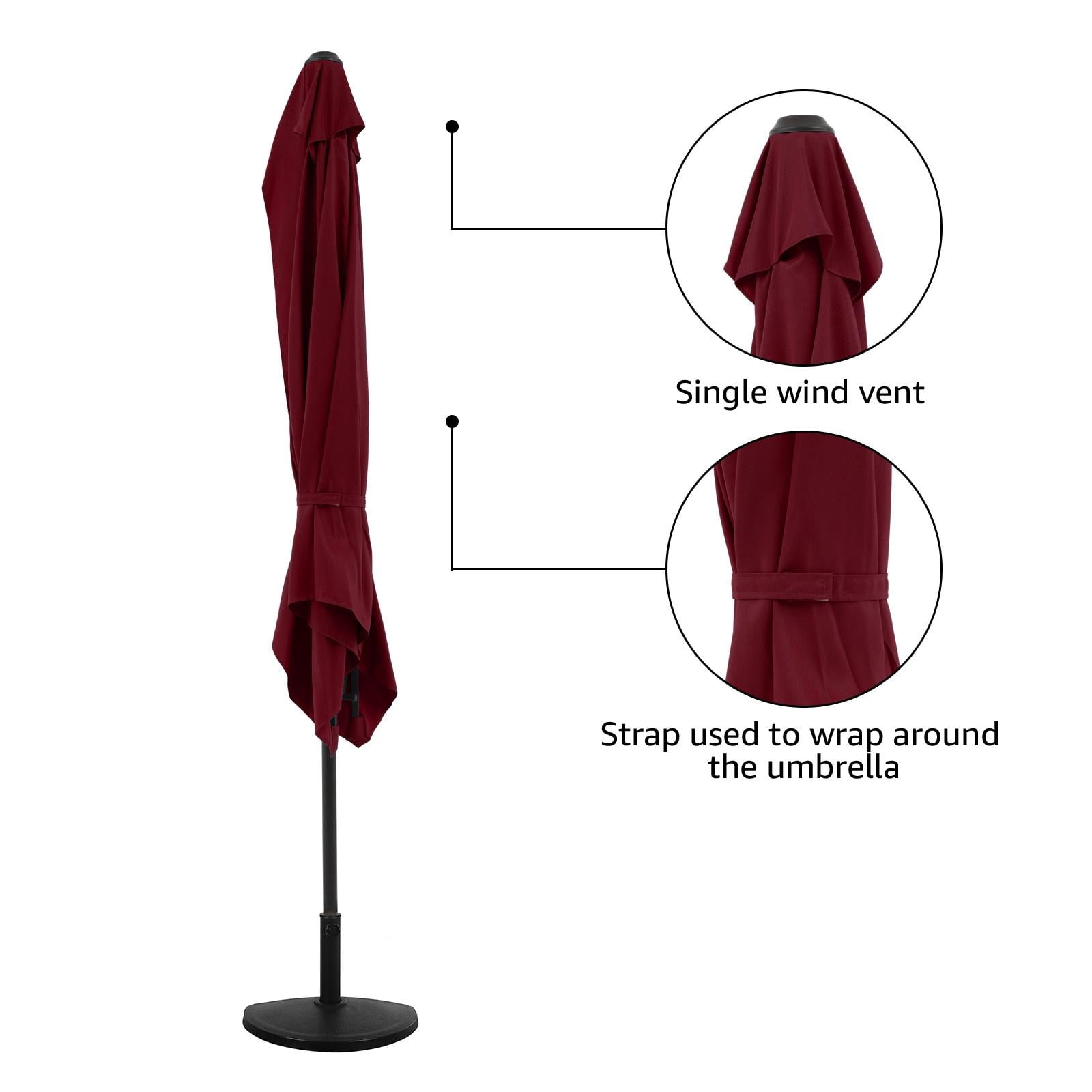 7.5’by 4’ Patio Umbrella with Outdoor Umbrella Base, Half Rectangular Outdoor Umbrella with Crank, Heavy-Duty Resin Patio Umbrella Base Included, Burgundy