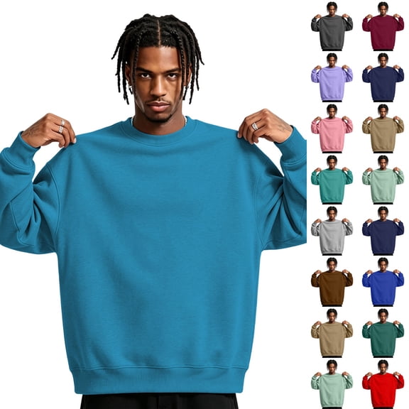 Dwellite Men's Crewneck Sweater Long Sleeve Pullover Sweaters Business Casual Lightweight Stretch Sweaters for Fall Winter Light Blue L