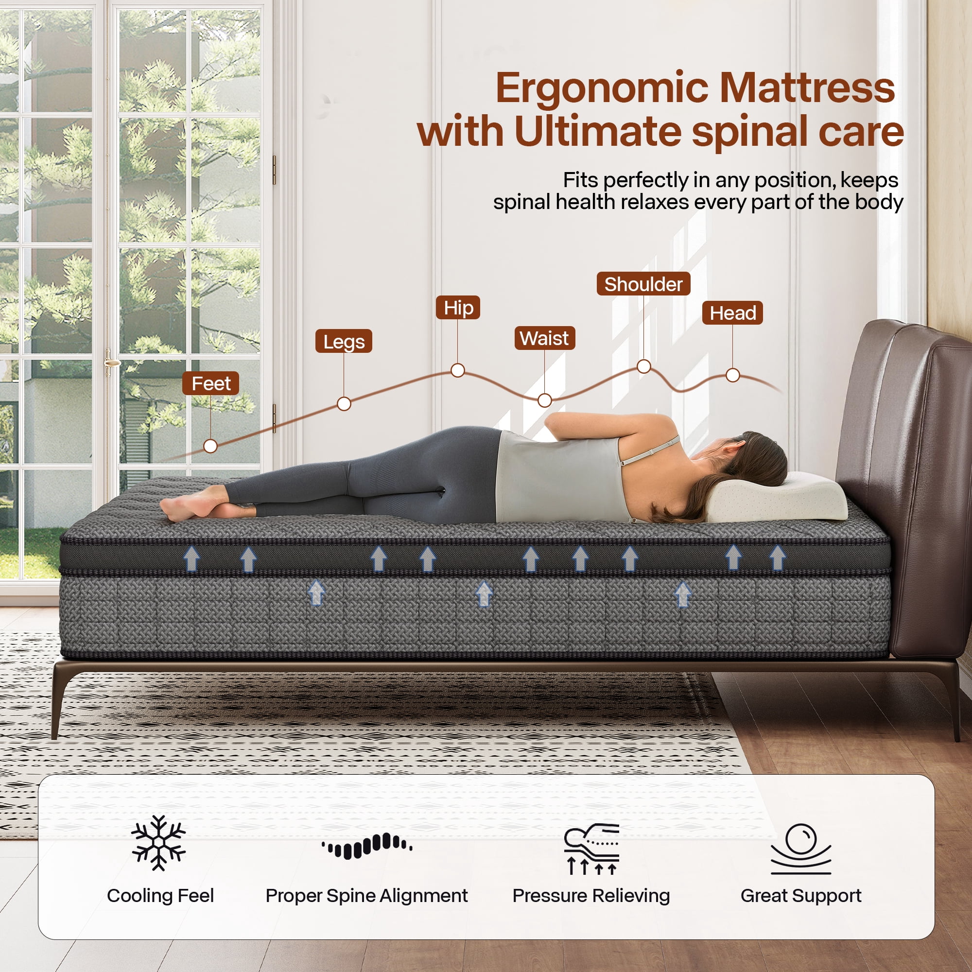 14" Full Size Mattress, Medium Firm Hybrid Mattress With Gel Memory Foam Mattress And Individually Packaged Pocket Springs, Reinforced Edge Support, Pressure Relief
