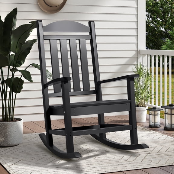 ATR ART to REAL Indoor Rocking Chair, HDPE Rocker Chair for Outdoor Garden Backyard,Black