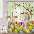 thumbnail image 2 of Easter Shower Curtain Bunny Rabbit Eggs Bathroom Decor Spring Flowers Farmhouse Shower Curtain Waterproof Fabric with 12 Hooks 64x47 inches, 2 of 6