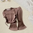 thumbnail image 2 of Mercatoo Kids 2 Piece Outfit Girls Plain Crop Ruched Knot Side Top Short Sleeve Flared Pants Y2K Streetwear Solid Casual Set, 2 of 9