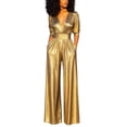 thumbnail image 2 of Ruohan Women's Metallic V-Neck Wide Leg Jumpsuit Party Romper, 2 of 7