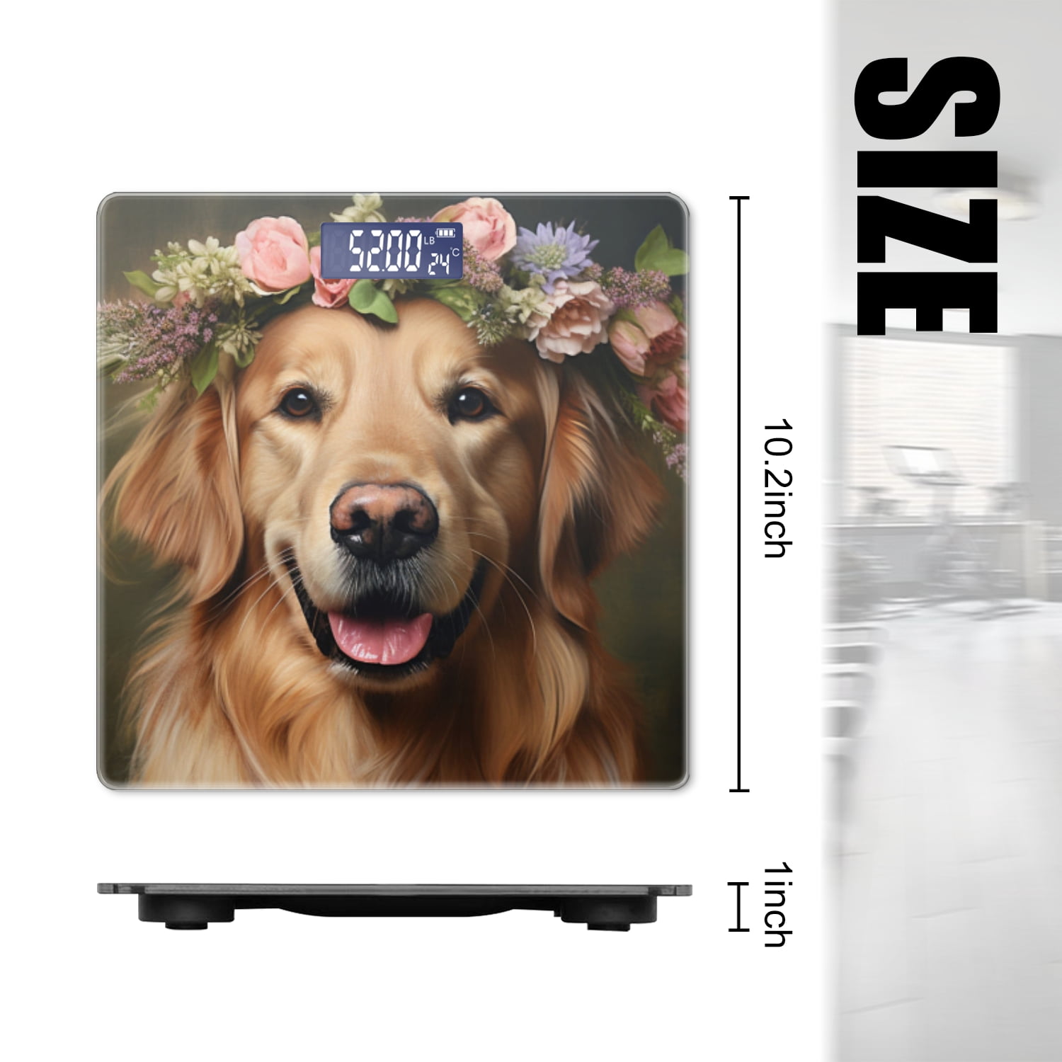 High Precision Body Weight Scale Smart Bathroom Scales with Large LCD Display(400lbs),Decorative for Bedroom-Golden Retriever With Flower Crown