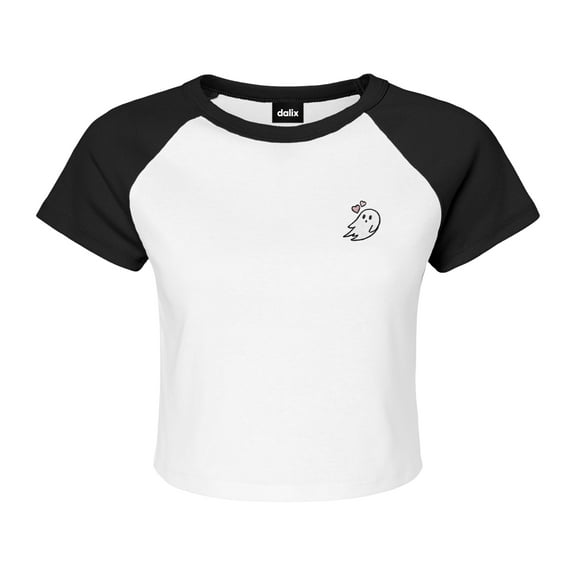 Dalix Heartly Ghost Short Sleeve Raglan Micro Rib Babe Tee Soft Cute Womens in Black 2XL XX-Large