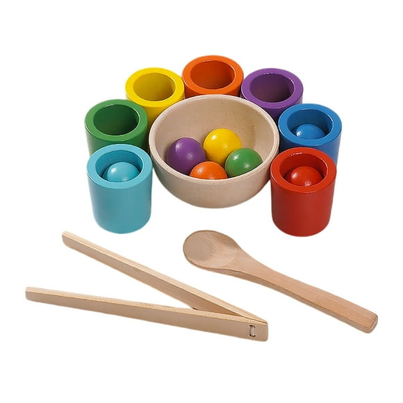 Jouet Éducatif Montessori en Gobelets pour Tout-Petits, Apprentissage du Tri des Couleurs et du Comptage avec Jeu d'Empilage en Bois