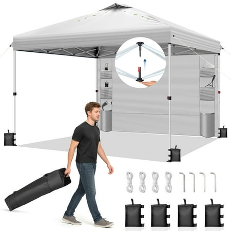 Ktaxon 10x10 Ez Pop Up Canopy Tent Outdoor Sun Shade Shelter Outdoor Gazebo One Push Setup with Pockets Sidewall 1 Roller Bag 4 Sandbags UPF50+ - White