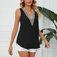 thumbnail image 3 of Sleeveless Vest Top Pure Color V Neck Lace Pullover Casual Comfortable Tank Top for Office Work School Party Black S, 3 of 6