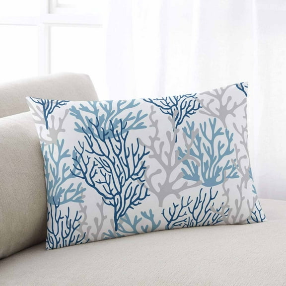 Nautical Ocean Coral Throw Pillow Cover Case, Couch Sofa Bed Pillowcase, Soft Decorative Lumbar Pillow Protector, Ombre Blue Coastal Beach 16x24Inch Reversible Pillow Shams with Zipper