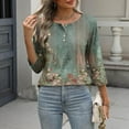 thumbnail image 6 of Women's Graphic Printed T-shirts 3/4 Length Sleeve Tees Crew Neck Spring Fall Summer Tops with Buttons (XL, Army Green), 6 of 7