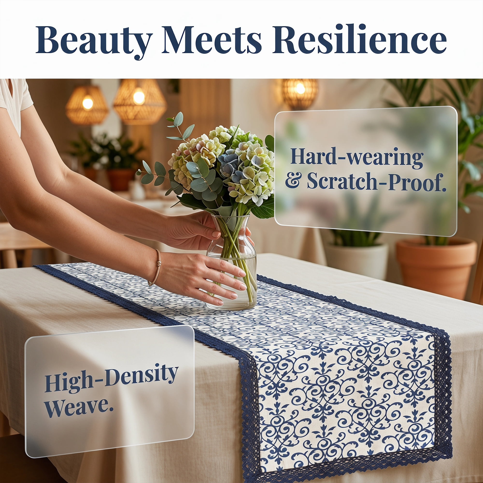 Unique Bargains Birthday Decorations Washable Cotton Kitchen Runner Blue 11.8x70.9in