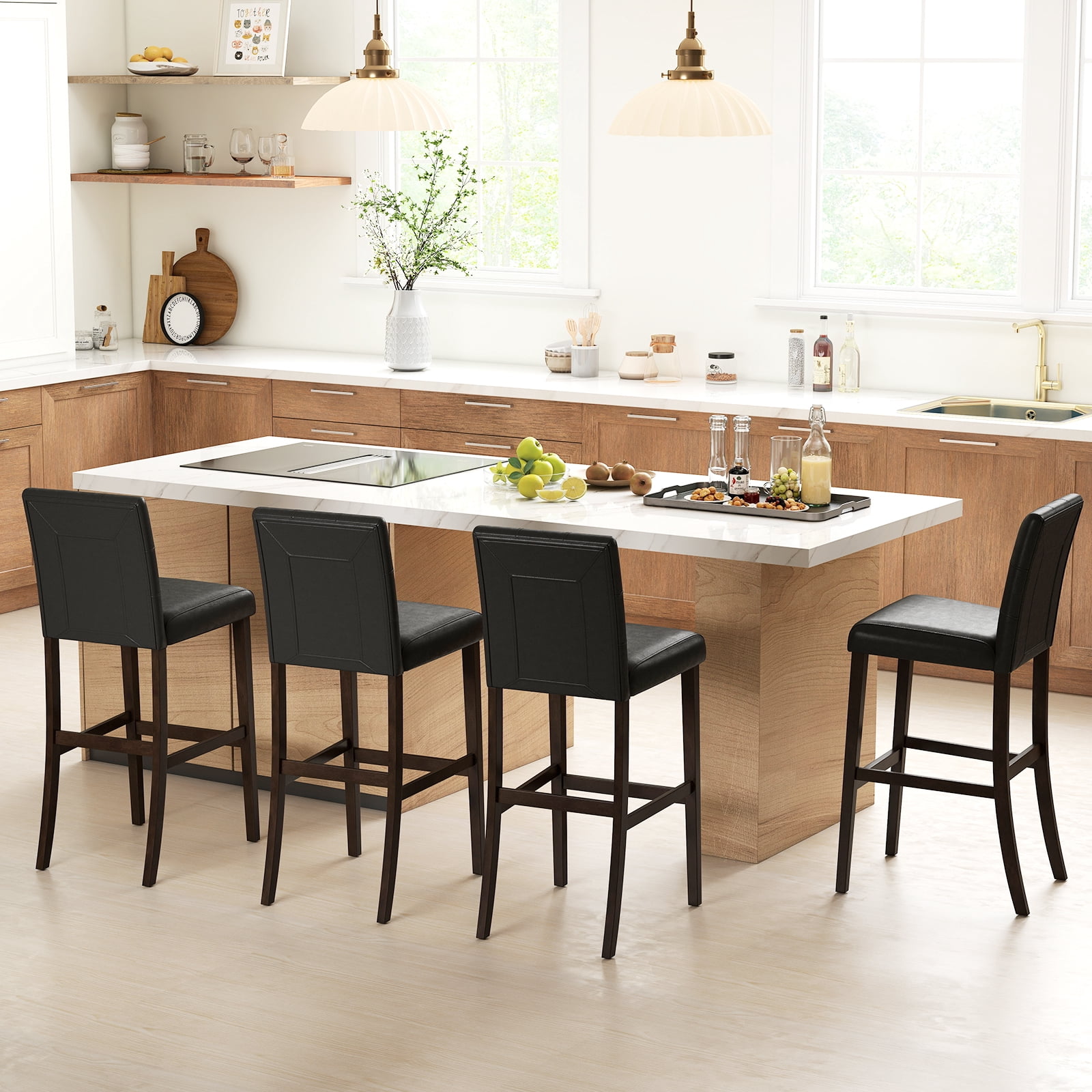 Gymax Set of 4 Bar Stools 29 '' Counter Height Barstool Pub Chair Rubber Wood Black