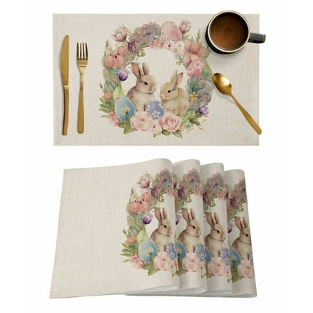 

6 Pcs Easter Bunny Eggs Watercolor Flowers Kitchen Placemat Dining Table Decor Table Mat Home Decor Coffee Tea Pad Cup