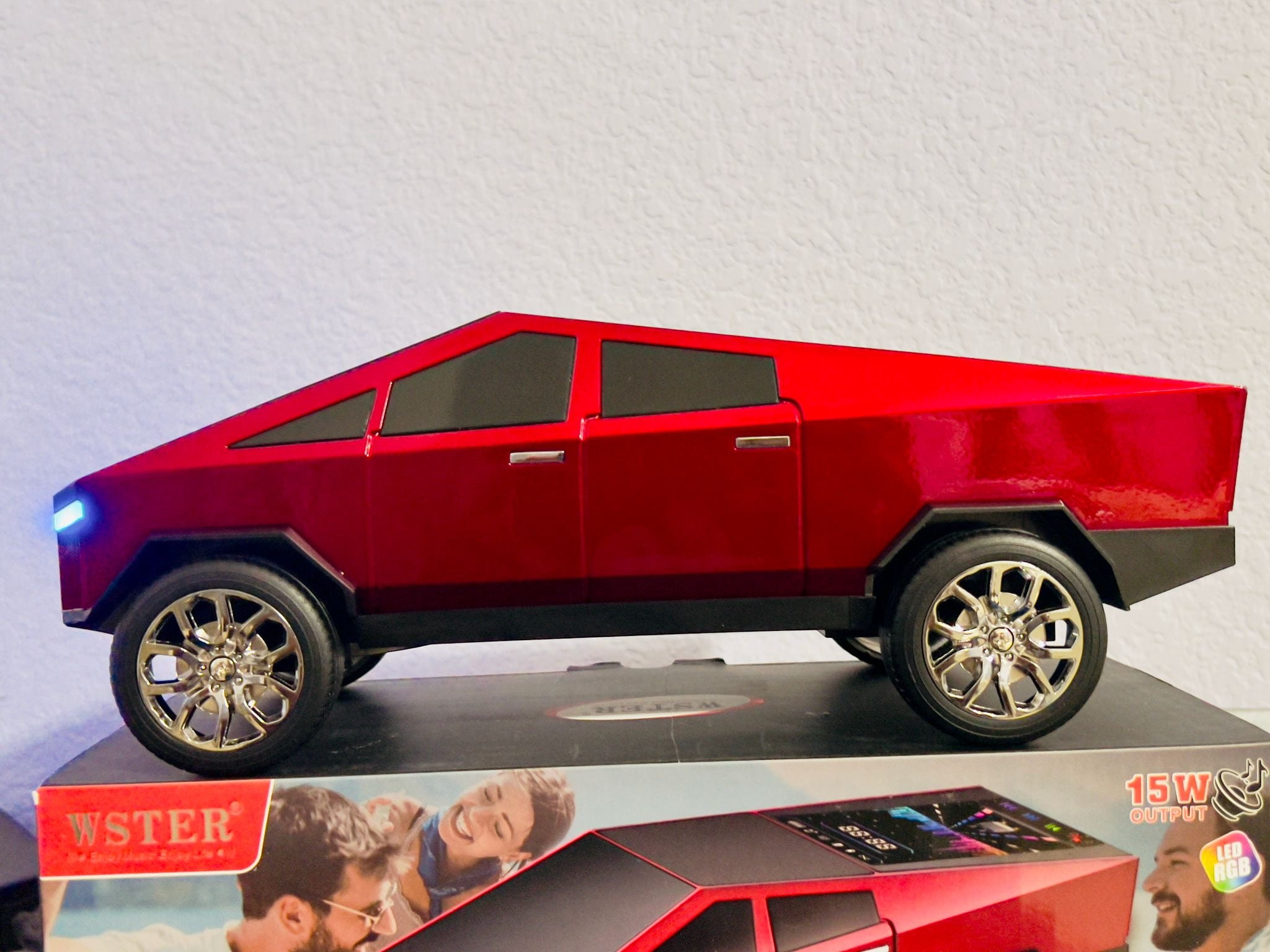 Cyber Truck Red Wireless Portable Speaker with Display Connects with All Phones and Audio Devices, FM Radio and USB Support