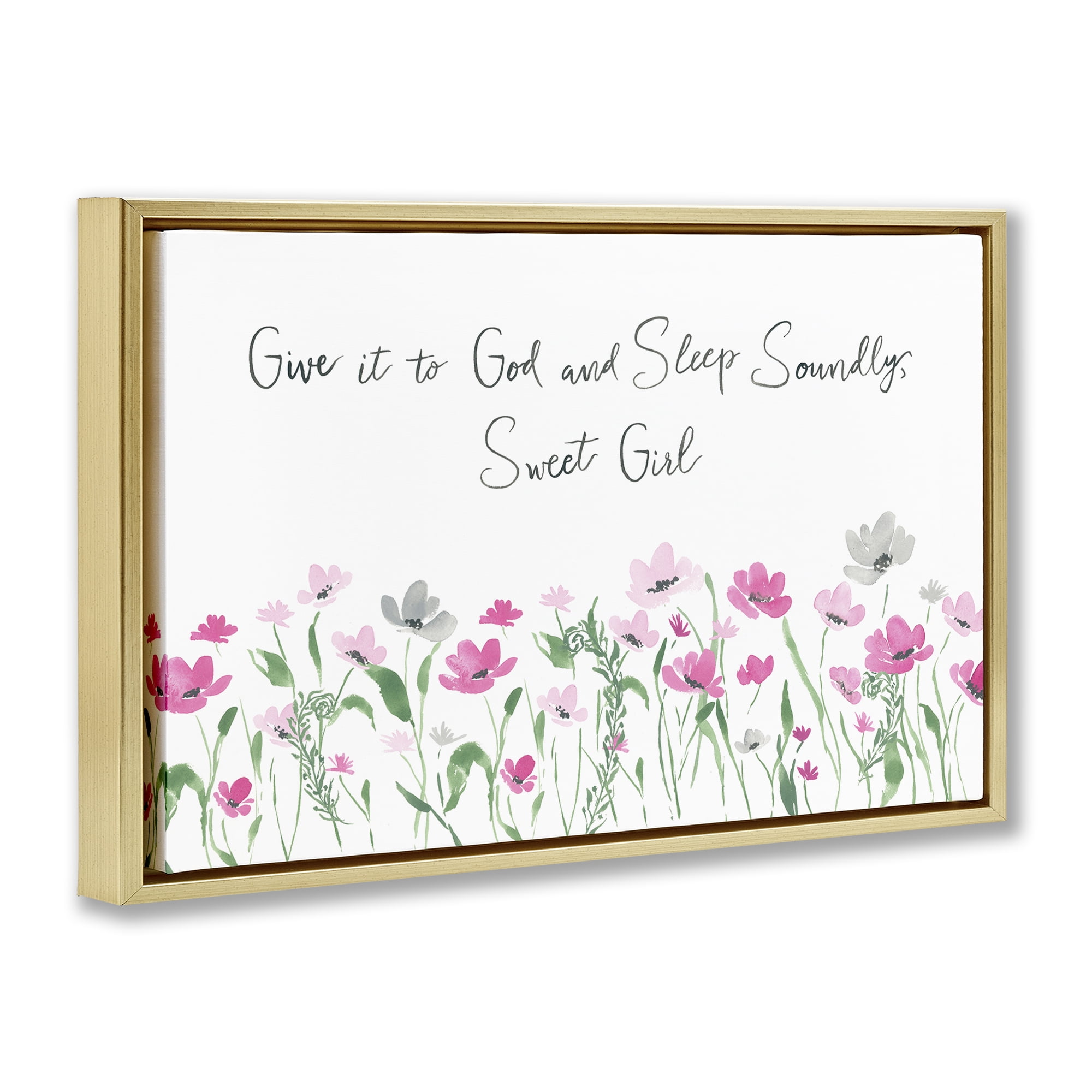 Stupell Industries Sleep Soundly Sweet Girl Plants & Flowers Painting Gold Floater Framed Canvas Art Print Wall Art, 25 x 17