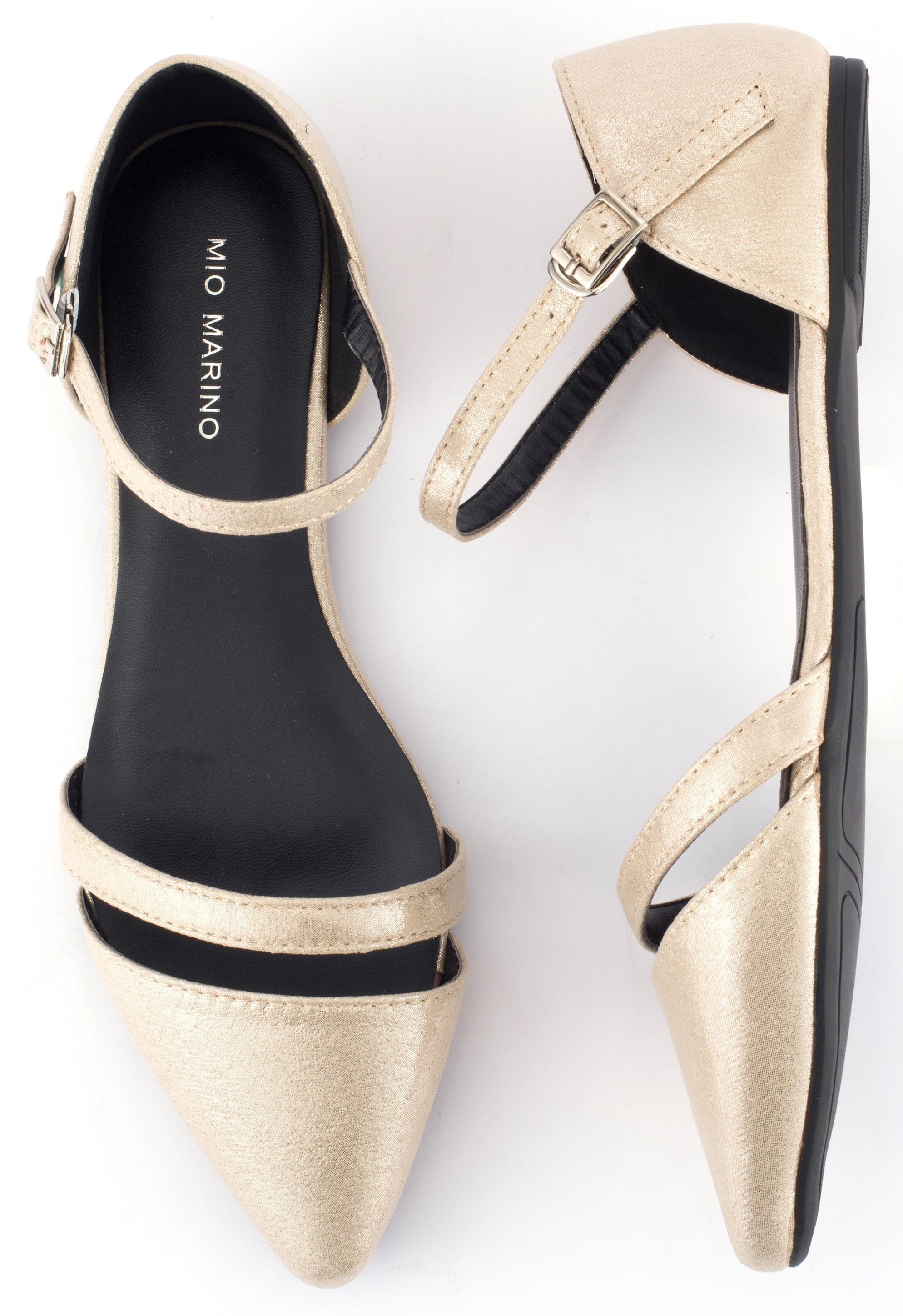 Mio Marino D'Orsay Pointed Toe Flats - Womens Ankle Strap Dress Shoes - Quick Release Buckle (Beige, 5.5)