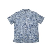 Van Heusen Air Mens Blue & White Tropical Print Short Sleeve Button-Up Shirt M