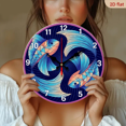 thumbnail image 2 of A 10-inch 2D flat wooden silent wall clock with the theme of "Pretty Pisces", it is an excellent choice for Halloween/Easter/Christmas gifts and is suitable for modern home decoration art., 2 of 7
