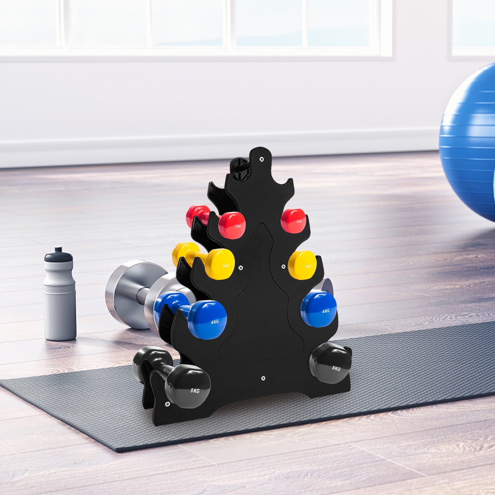 Foxnovo 5 Tier Dumbbell Storage Bracket Black Durable Wear Resistant Weight Rack