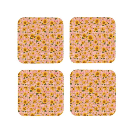

Tideii Plaid Sunflower for Leather Coasters 4 Pieces Anti-fouling and Anti-scalding Decorative Coasters Suitable for Restaurants Kitchens Coffee Shops-Square